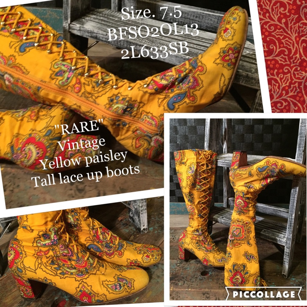 RARE yellow paisley boots. Size 7.5